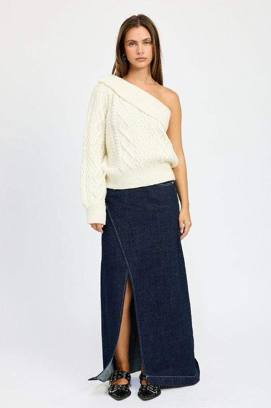 White One Shoulder Knit Sweater