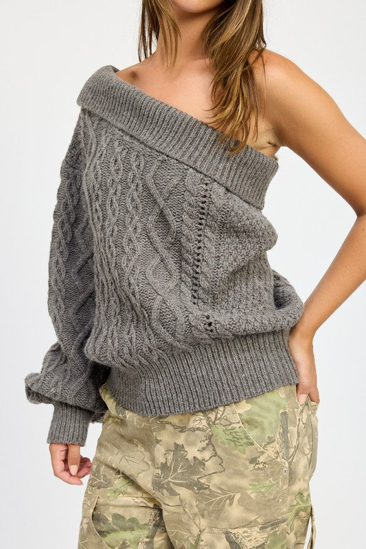 Charcoal One Shoulder Knit Sweater