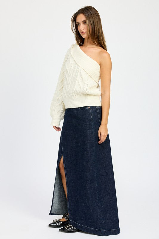 White One Shoulder Knit Sweater