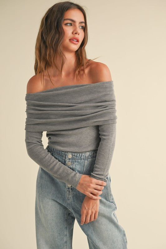 Grey Off The Shoulder Sweater Top