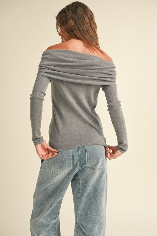 Grey Off The Shoulder Sweater Top