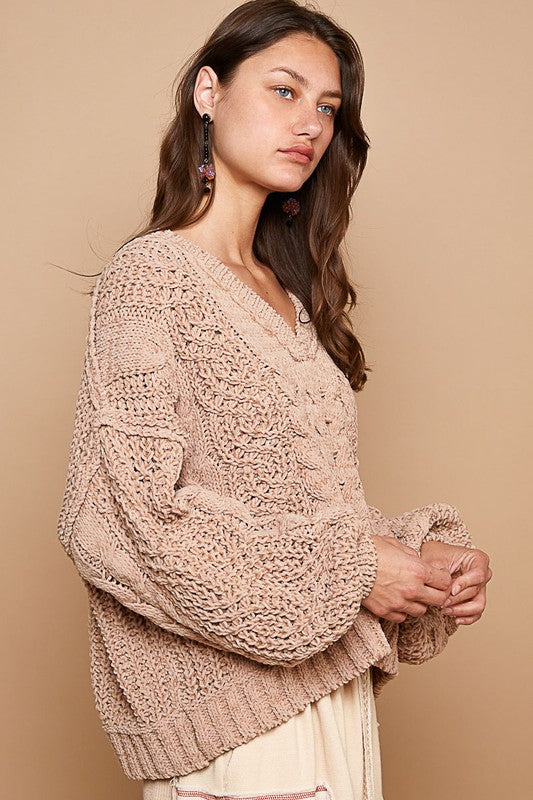 Powder Coco V-Neckline Chenille Sweater