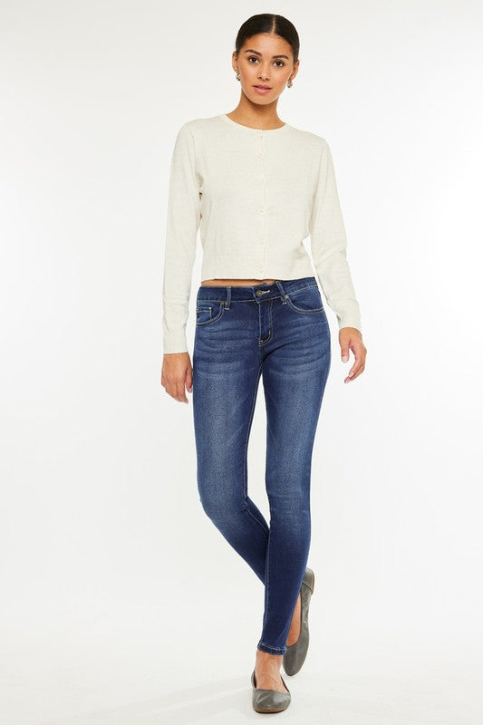 Jeans super skinny lavaggio scuro a vita media Kancan