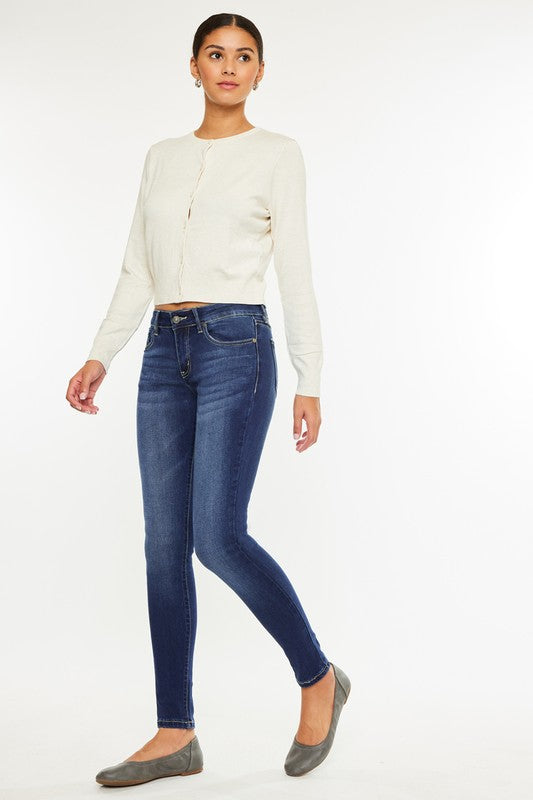 Jeans super skinny lavaggio scuro a vita media Kancan