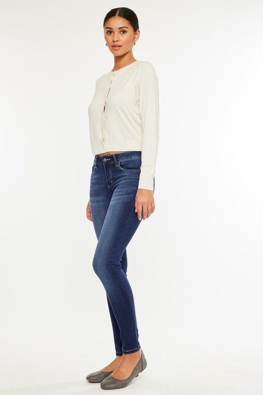 Jeans super skinny lavaggio scuro a vita media Kancan