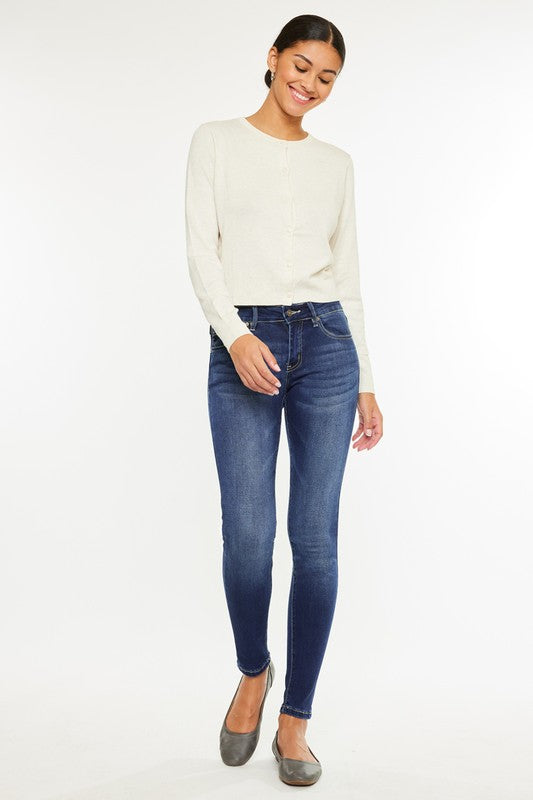 Jeans super skinny lavaggio scuro a vita media Kancan