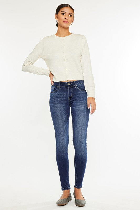 Jeans super skinny lavaggio scuro a vita media Kancan