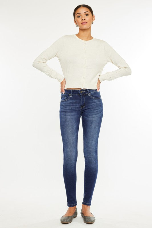 Jeans super skinny lavaggio scuro a vita media Kancan