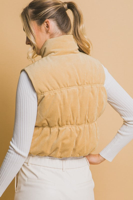 Camel Corduroy Puffer Vest