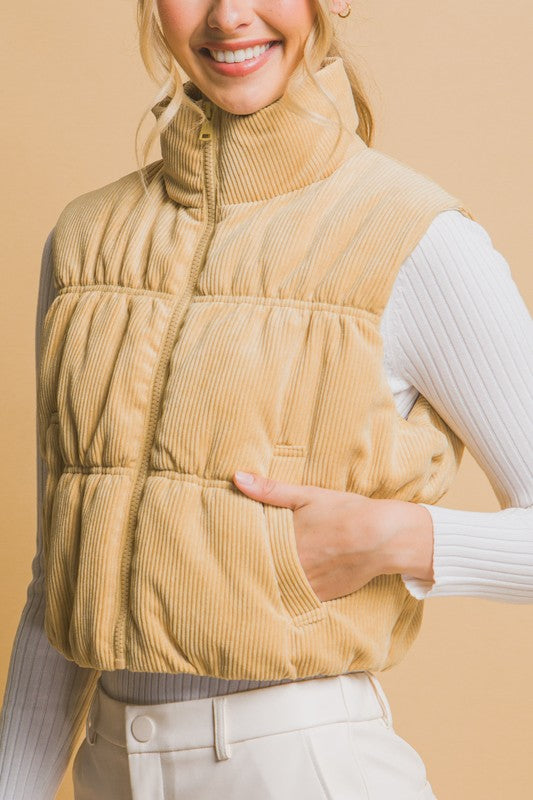 Camel Corduroy Puffer Vest