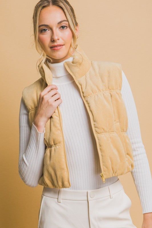 Camel Corduroy Puffer Vest