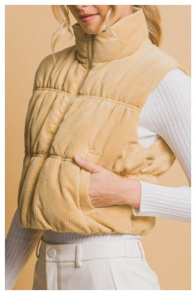 Camel Corduroy Puffer Vest