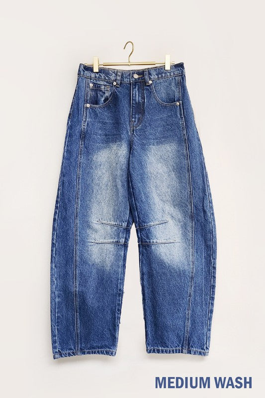 Medium Wash Francine Mid Rise Barrel Jeans