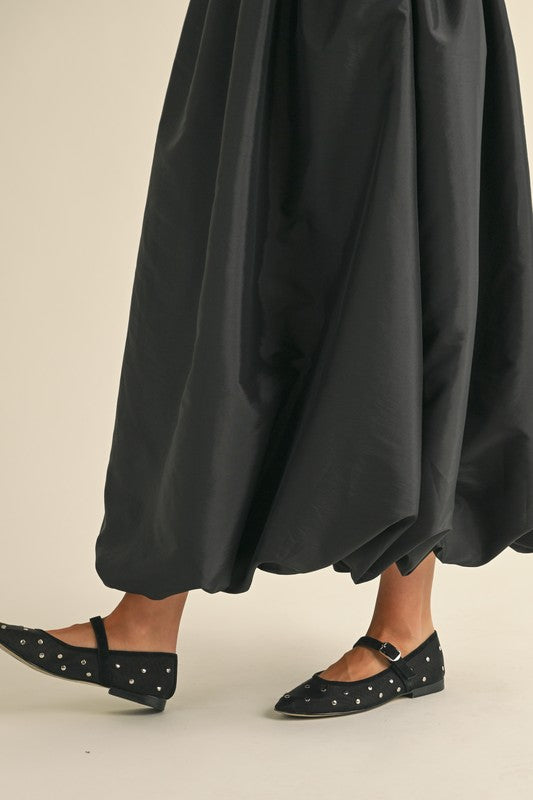 Metallic Black Bubble Maxi Skirt With Pockets