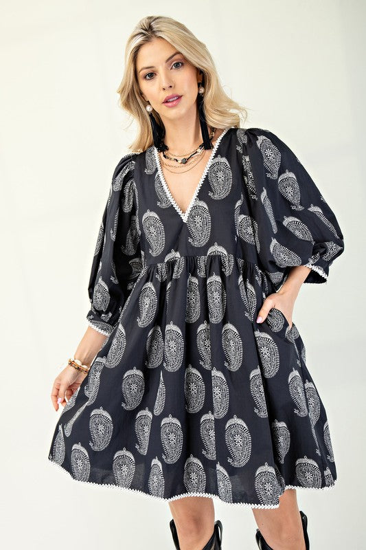 Express Yourself Paisley Print Babydoll Dress