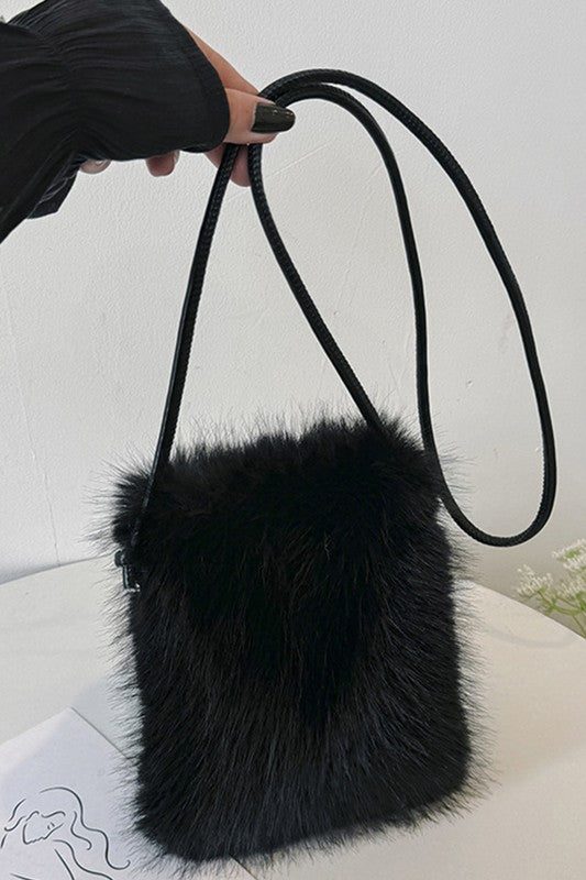 Black Faux Fur Shoulder Bag