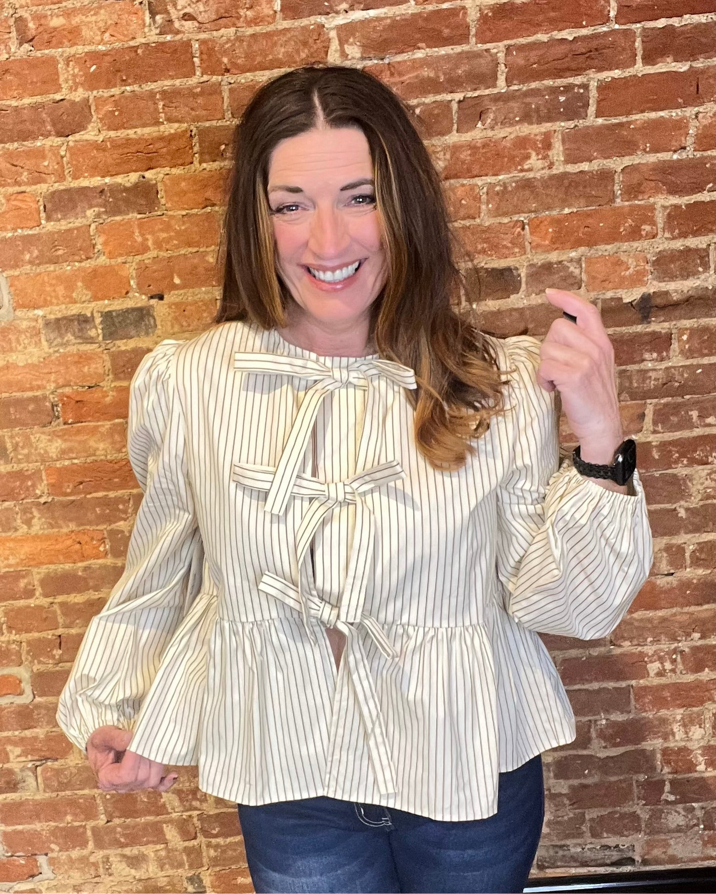 Beige Long Sleeve Tie Front Top