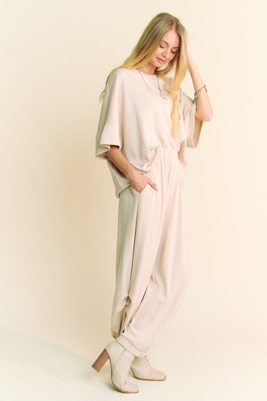 Beige Tee and Pants Loungewear Set