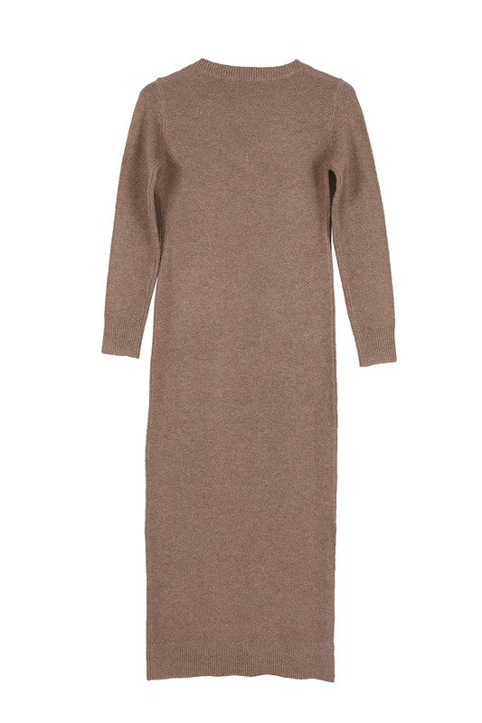 Brown Vneck Sweater Maxi Dress