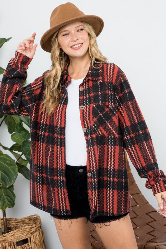 Rust Plaid Fuzzy Shacket