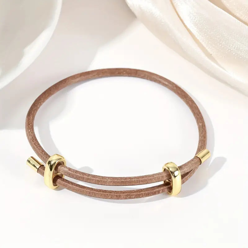 Camel and Gold Leather Wrap Bracelet