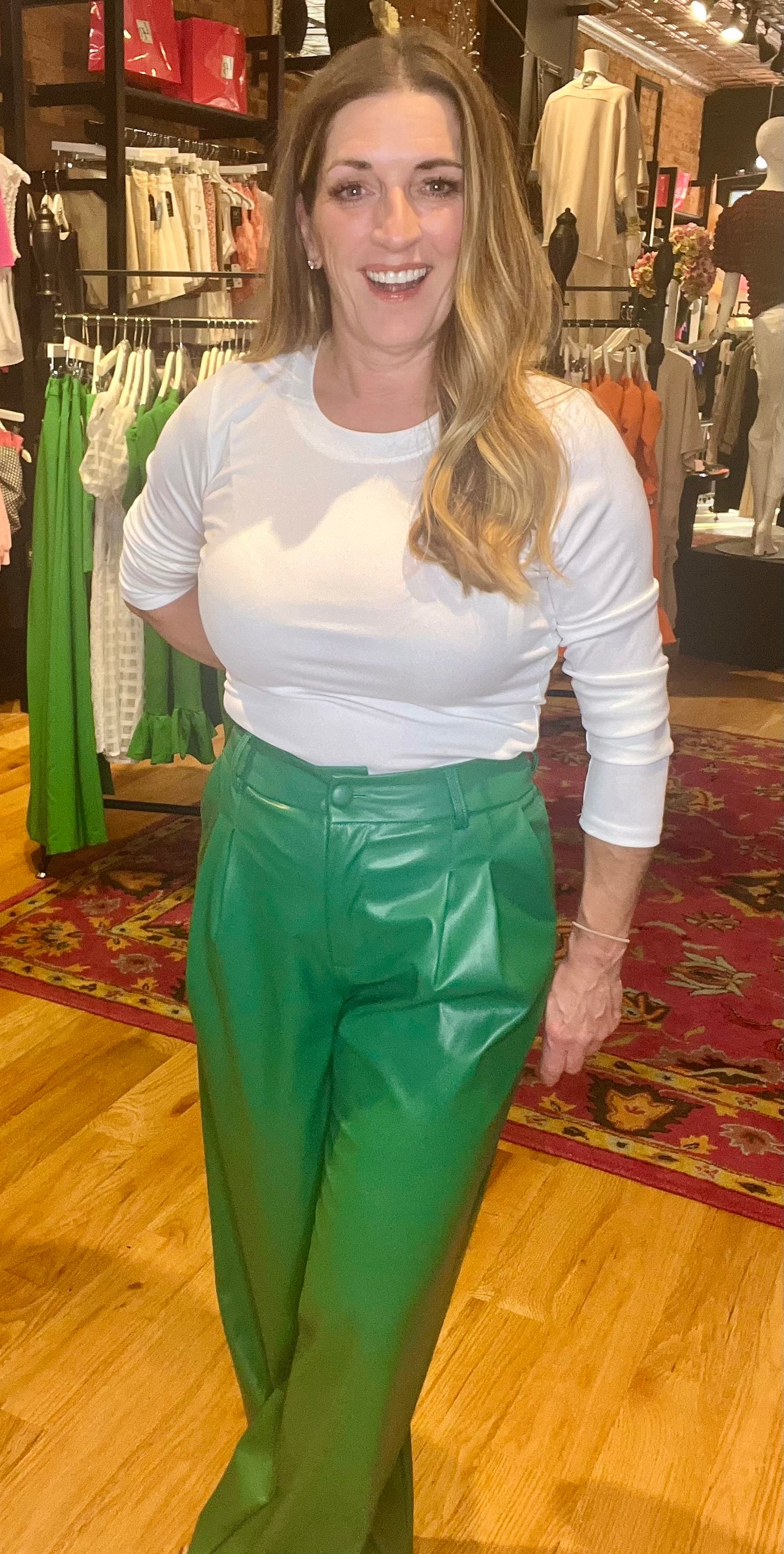 Green Vegan Leather Pants