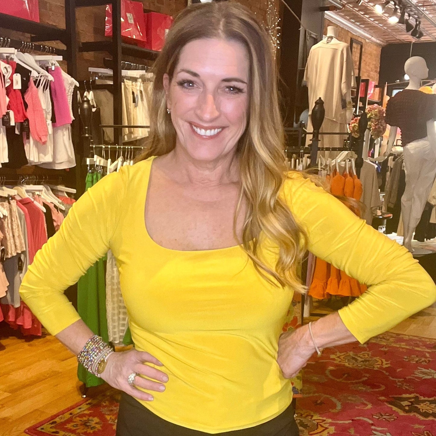 Goldenrod Long Sleeve Square Neck Top