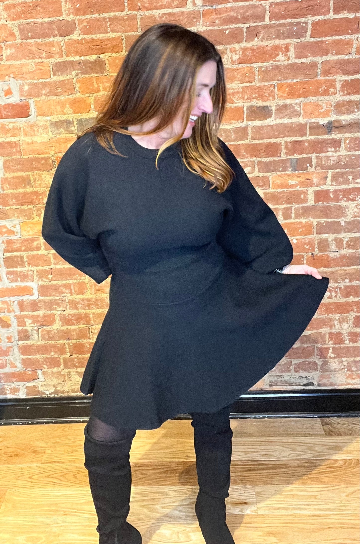 Black Balloon Sleeve Mini Sweater Dress