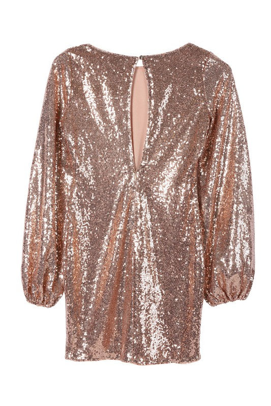 Rose Gold Long Sleeves Sequin Mini Dress