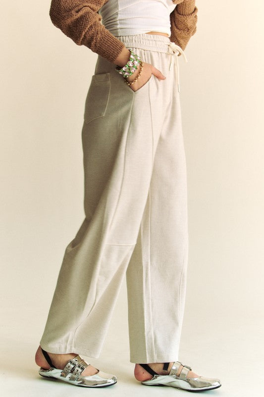 Cream Barrel Leg Drawstring Pants