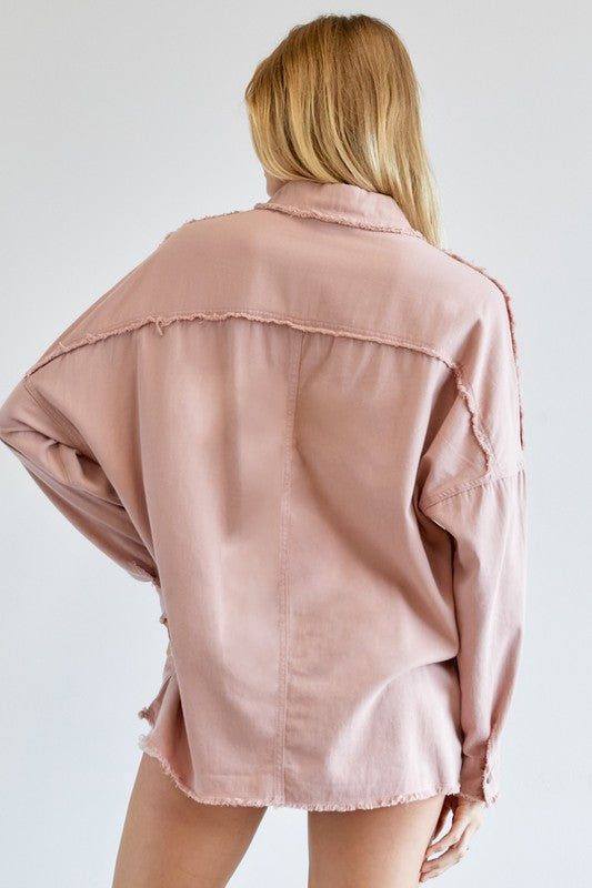 Blush Button Down Long Sleeve Shirt with Pockets