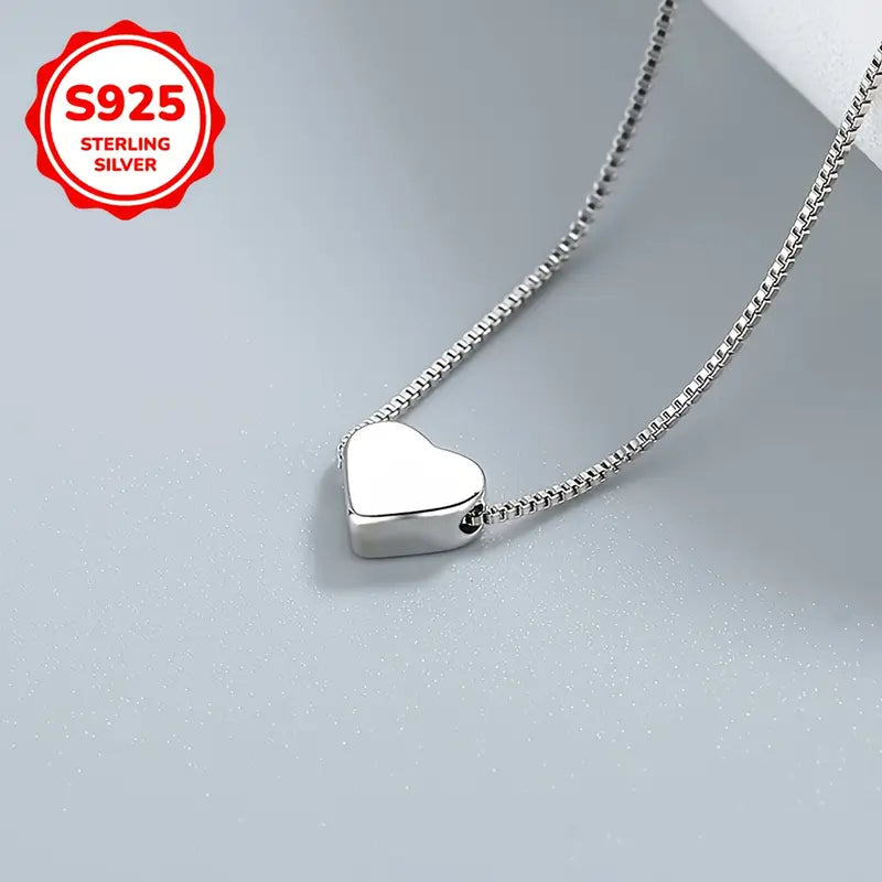 925 Sterling Silver Compact Heart Necklace