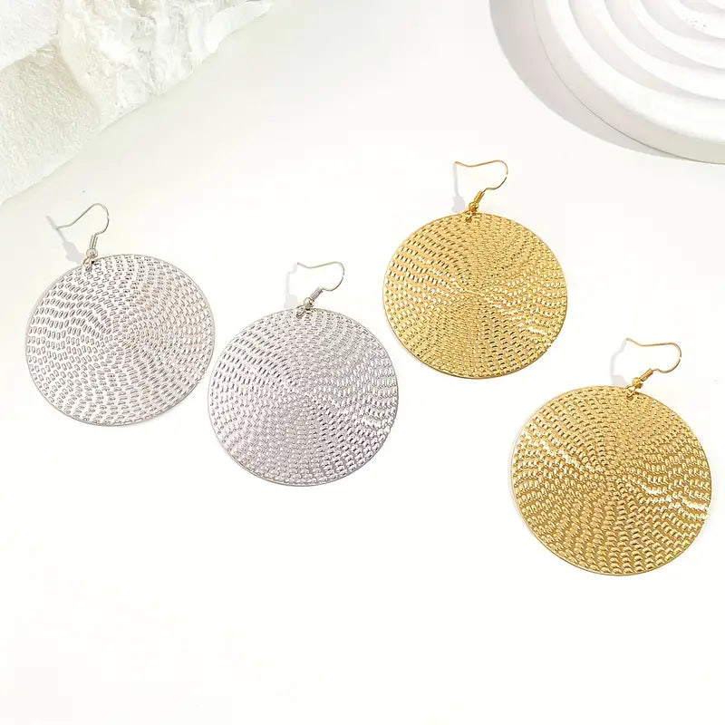 Silver and Gold Round Textured Disc Earrings