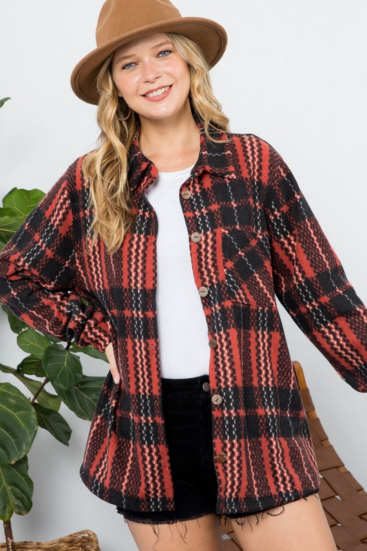 Rust Plaid Fuzzy Shacket