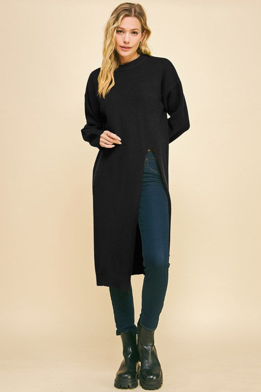 Black Asymmetrical Split Long Sleeve Sweater