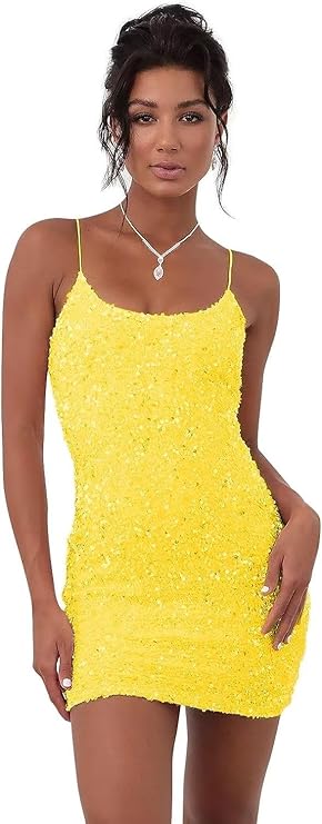 Yellow Sequin Mini Homecoming Dress