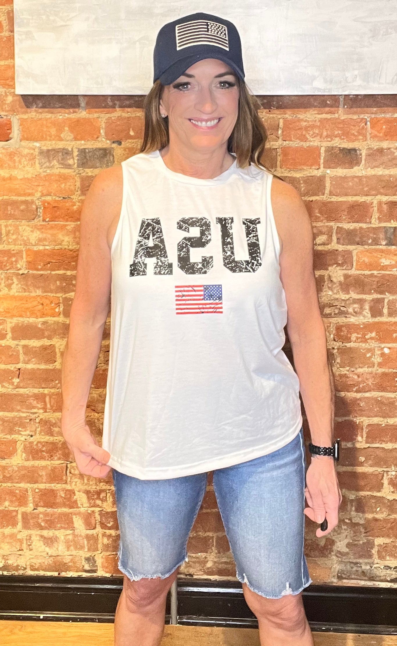 White USA Tank Top with American Flag