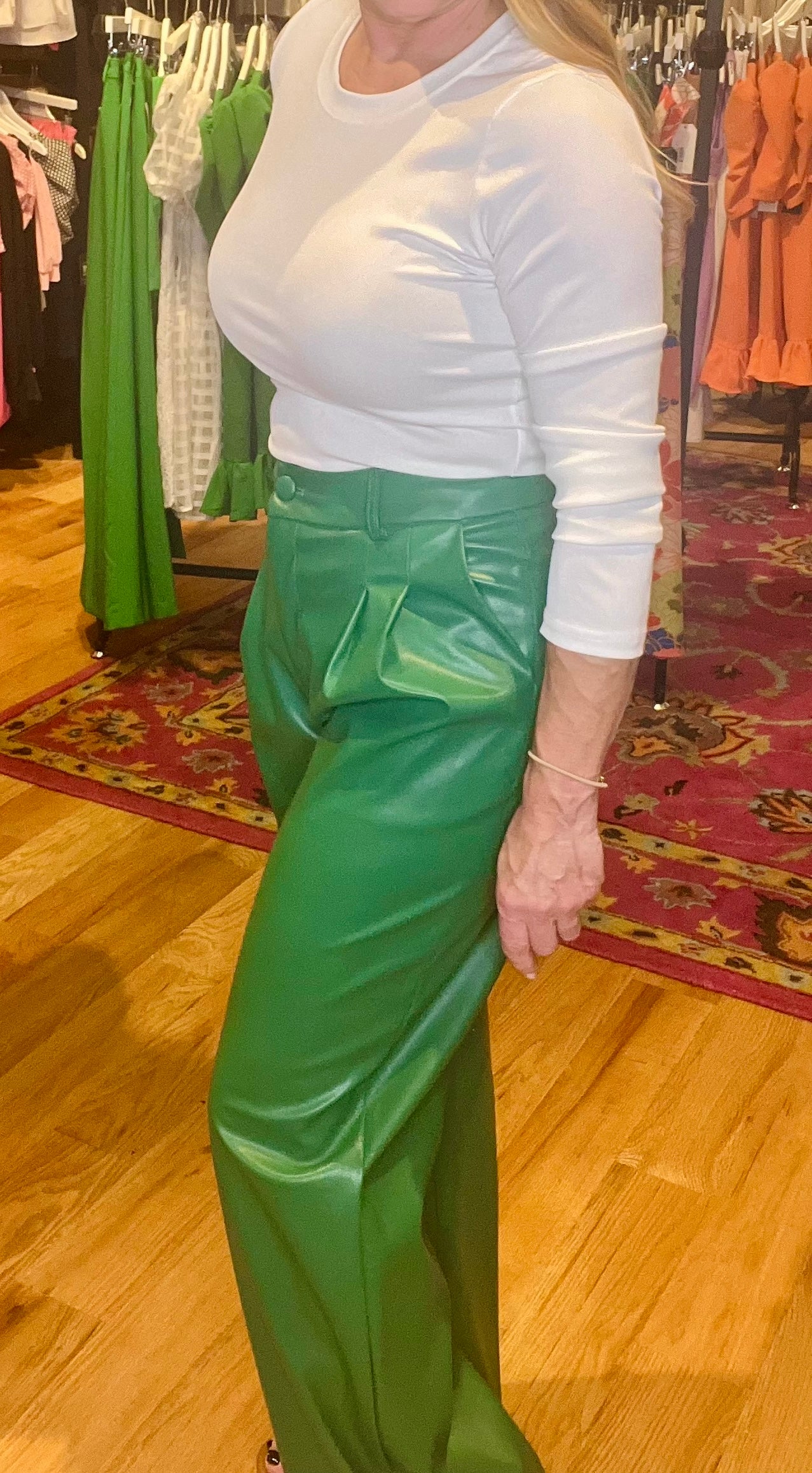 Green Vegan Leather Pants