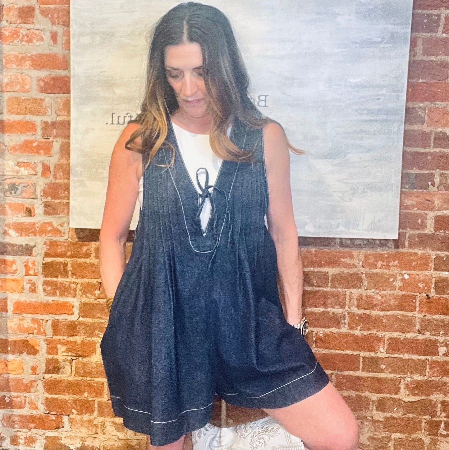 Ready To Charm Denim Romper Dress