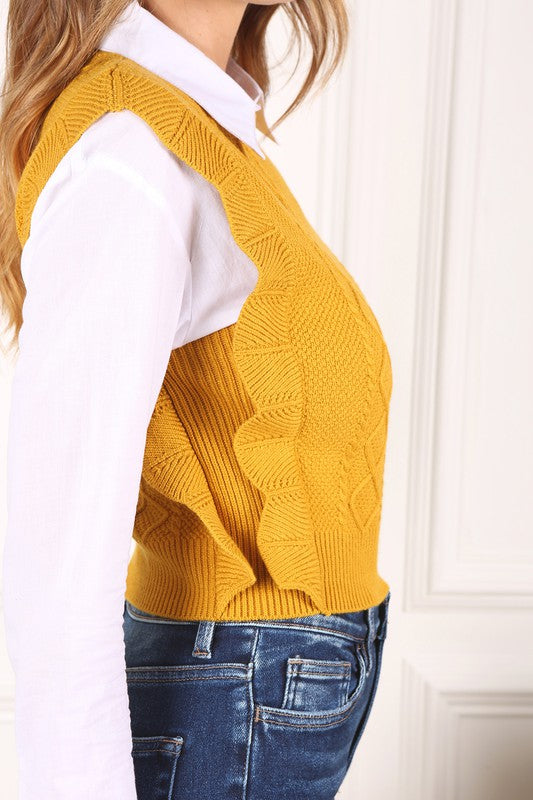 Mustard Ruffle Sweater Vest