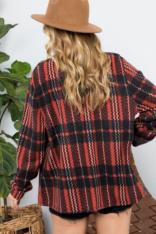 Rust Plaid Fuzzy Shacket