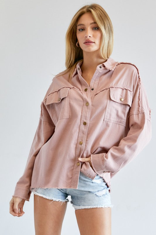 Blush Button Down Long Sleeve Shirt with Pockets