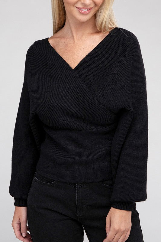 Black Cross Wrap Pullover Sweater