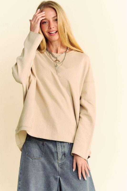 Beige Long Sleeve Pullover Sweater 