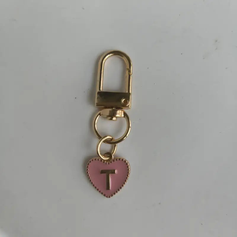 T Initial Pink and Gold Keychain