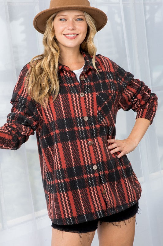 Rust Plaid Fuzzy Shacket