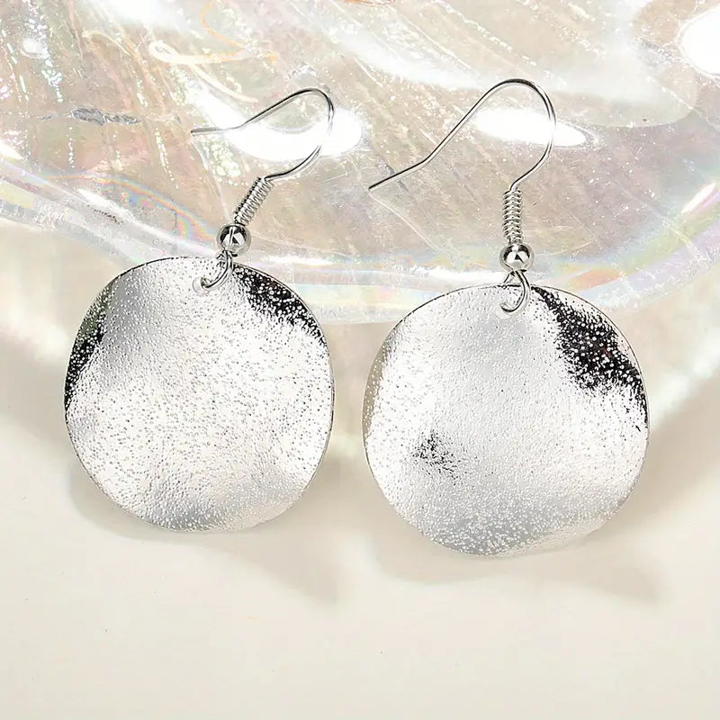 Silver Irregular Dangle Disc Earrings 