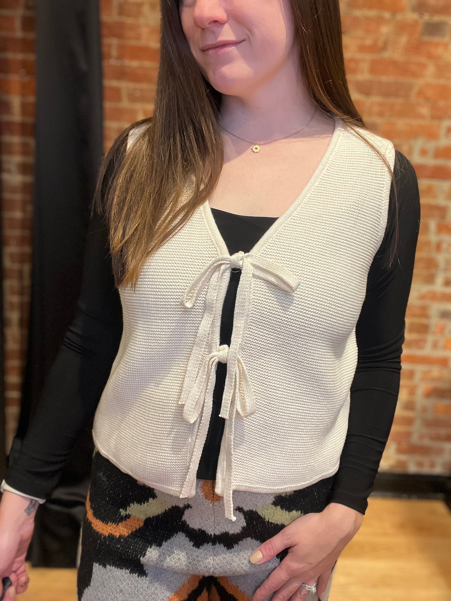 Cream Tie Front Knitted Vest