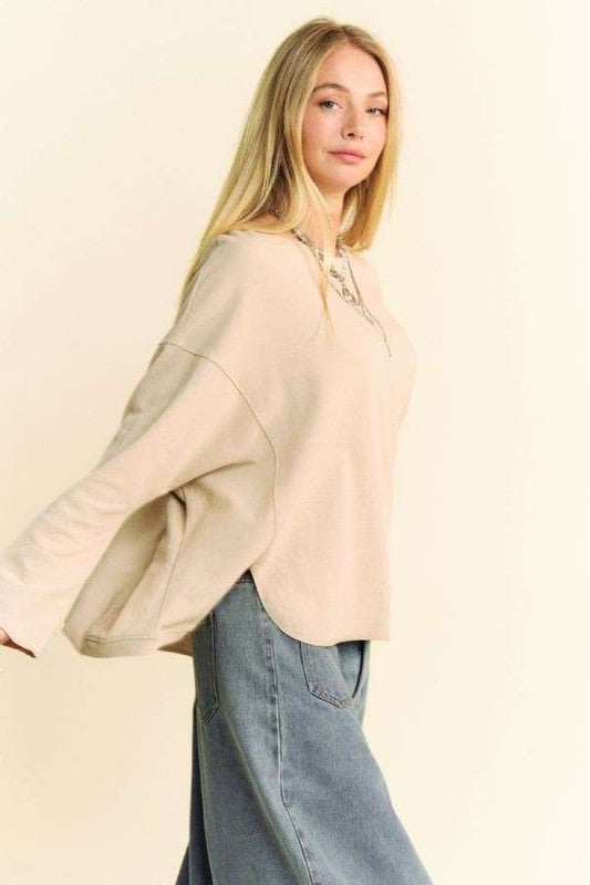 Beige Long Sleeve Pullover Sweater 