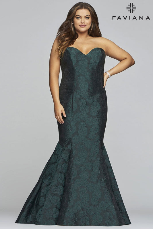 Evergreen Long Sweetheart Strapless Jacquard Dress with Mermaid Skirt